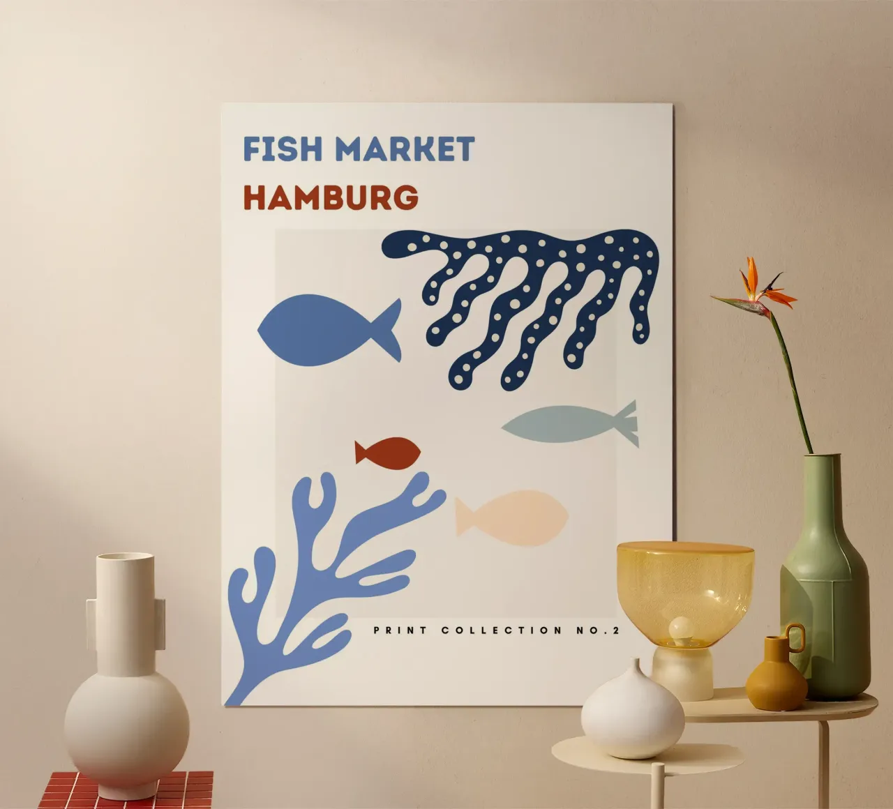 Mercato del pesce di Amburgo City Art - Corallo marino e vita marina poster con telaio in plastica da Studio Remiér