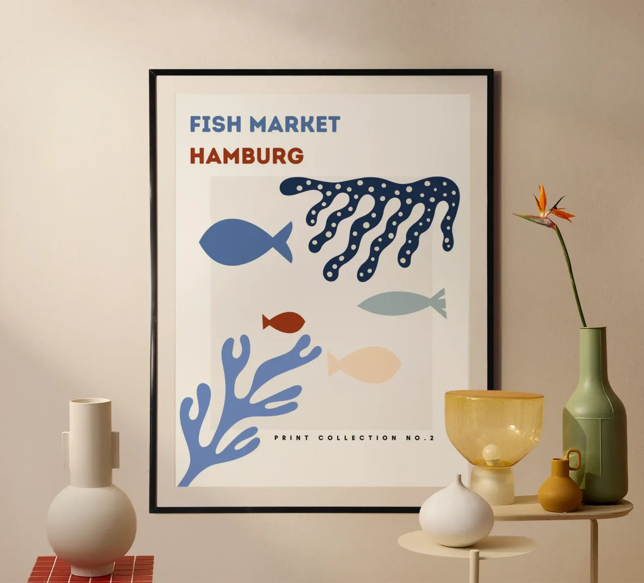 Mercato del pesce di Amburgo City Art - Corallo marino e vita marina poster con telaio in plastica da Studio Remiér