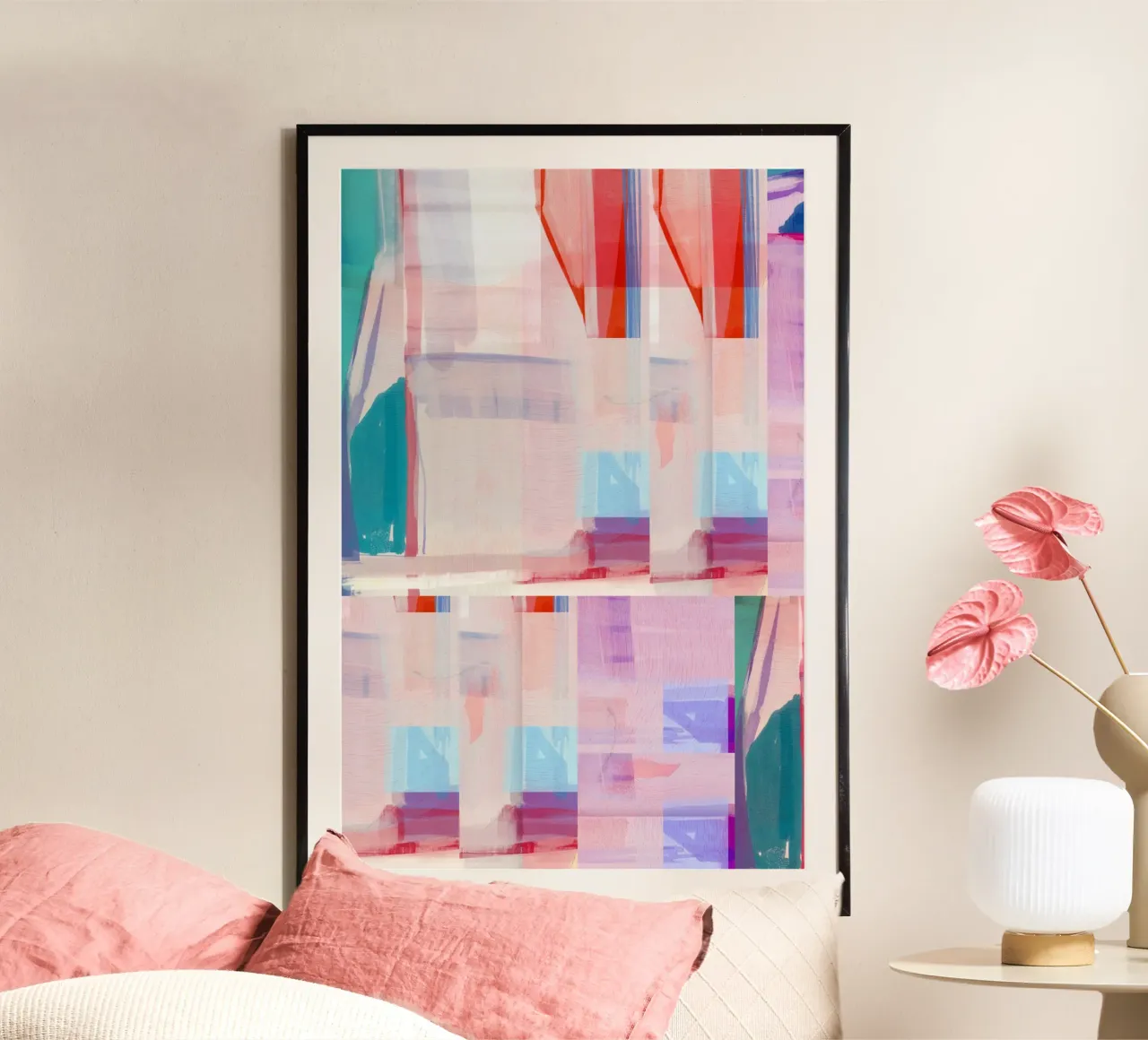 Forme blu e rosa n. 1 poster con telaio in legno da Cartissi