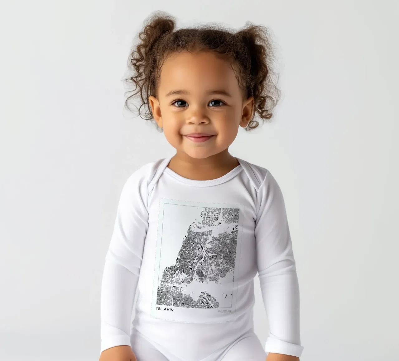 Tel Aviv long-sleeve baby romper by The Cartography Collection