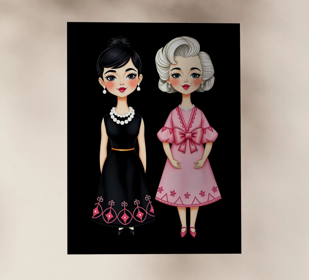 Marilyn Monroe con Audrey Hepburn lámina retroiluminada de COLLEEN CRAFTS