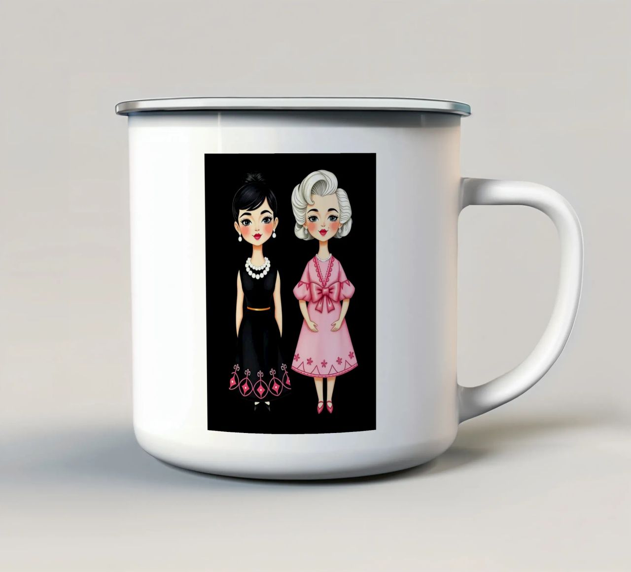 Marilyn Monroe con Audrey Hepburn tazza in smalto da COLLEEN CRAFTS
