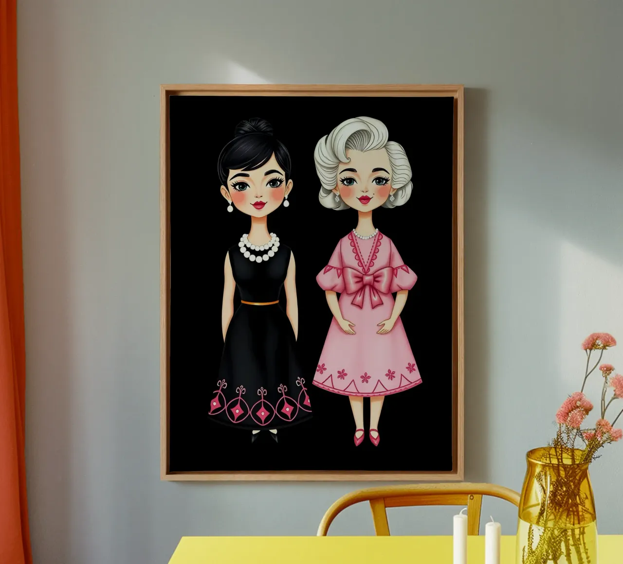 Marilyn Monroe con Audrey Hepburn tela con Cornice a cassetta da COLLEEN CRAFTS