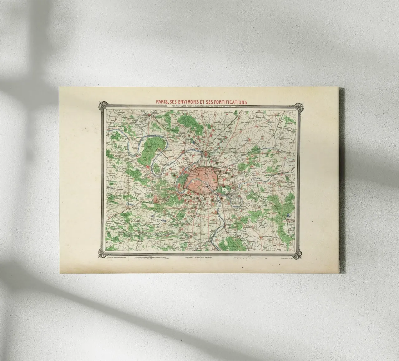 Erhard Map Of Paris And Vicinity, France tela con Cornice a cassetta da Artokoloro Quint Lox Ltd