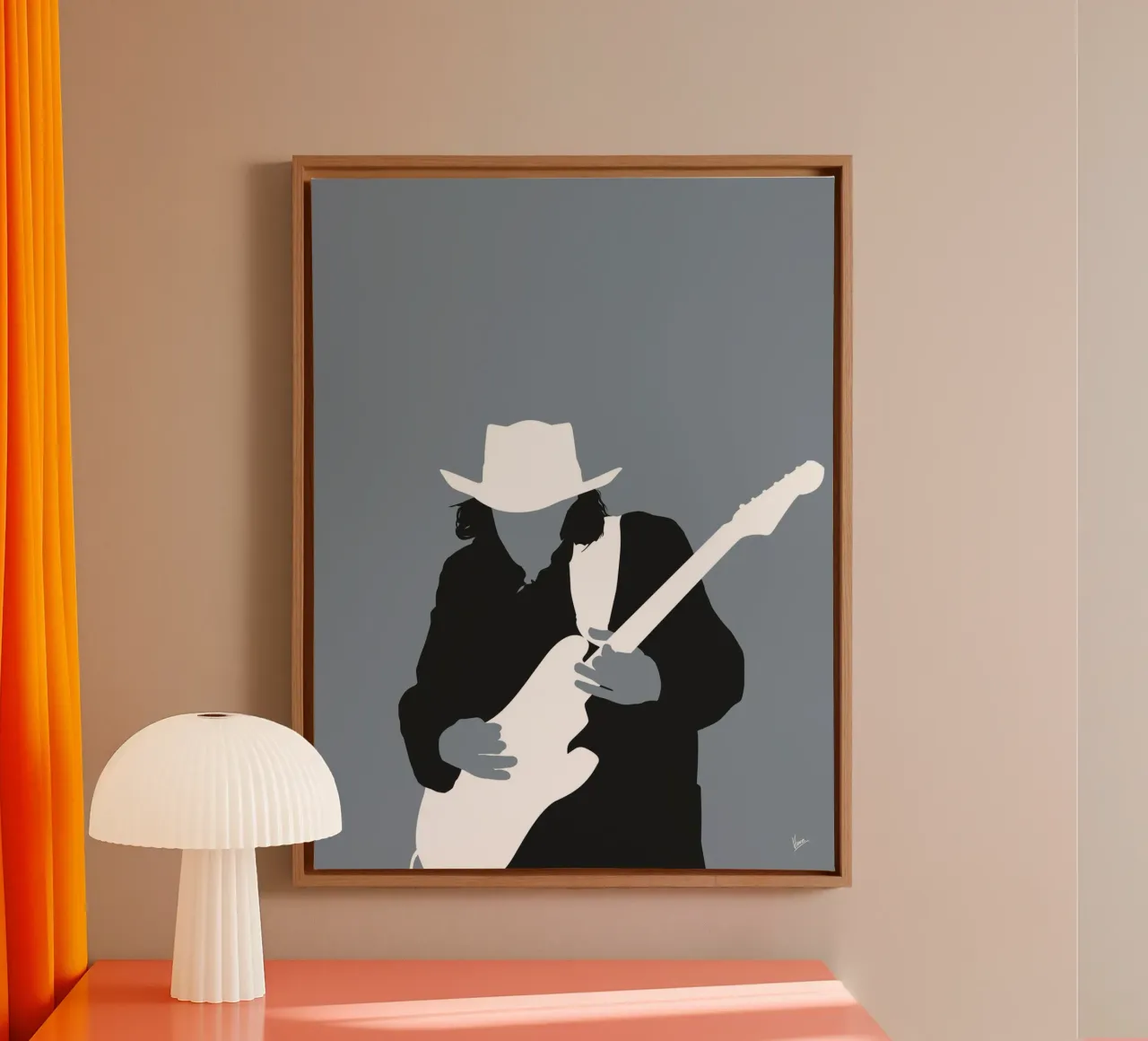 No087 Stevie Ray Vaughan tela con Cornice a cassetta da Iconic Rockstars