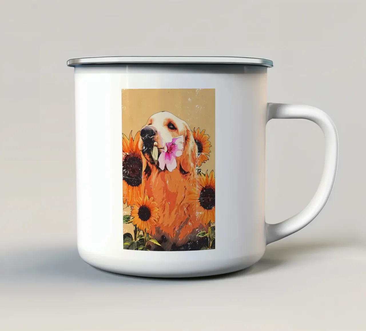 Perro girasol taza de esmalte de diedrich