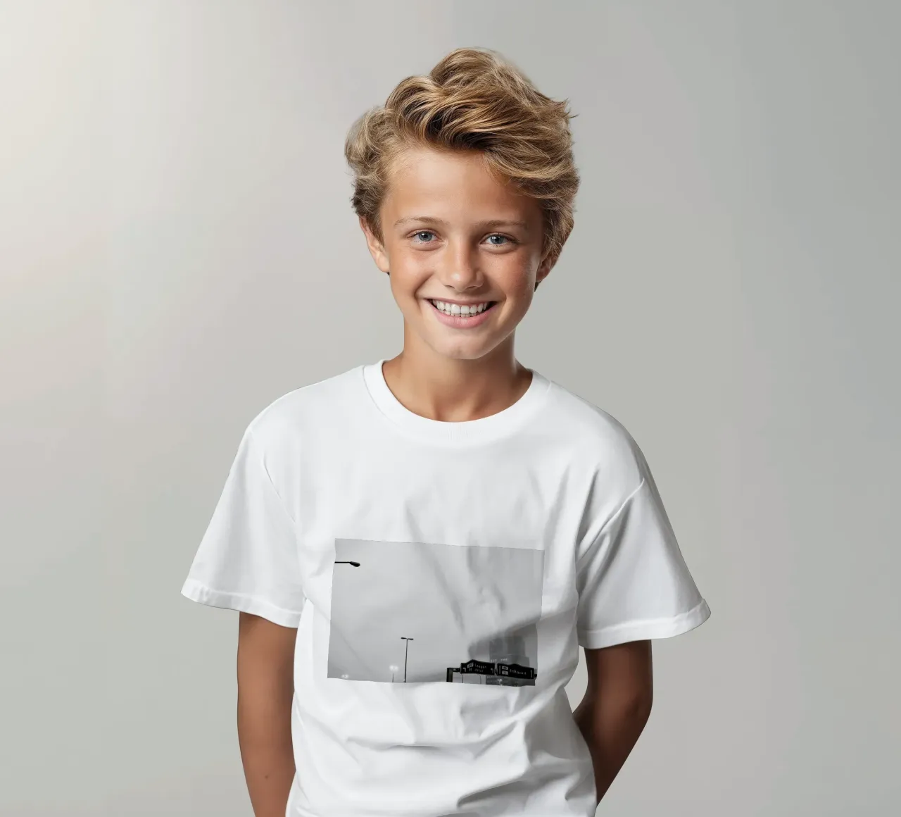 Reykjavík in the mist kids t-shirt by Nur Mut