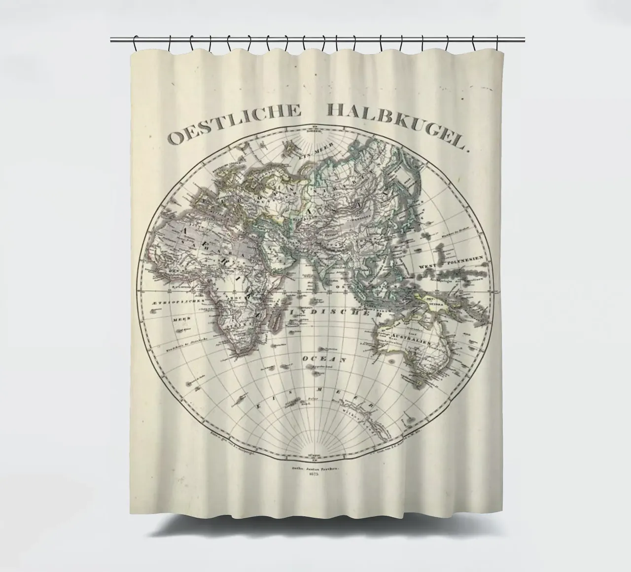Stieler Map Of The Eastern Hemisphere tenda da doccia da Artokoloro Quint Lox Ltd