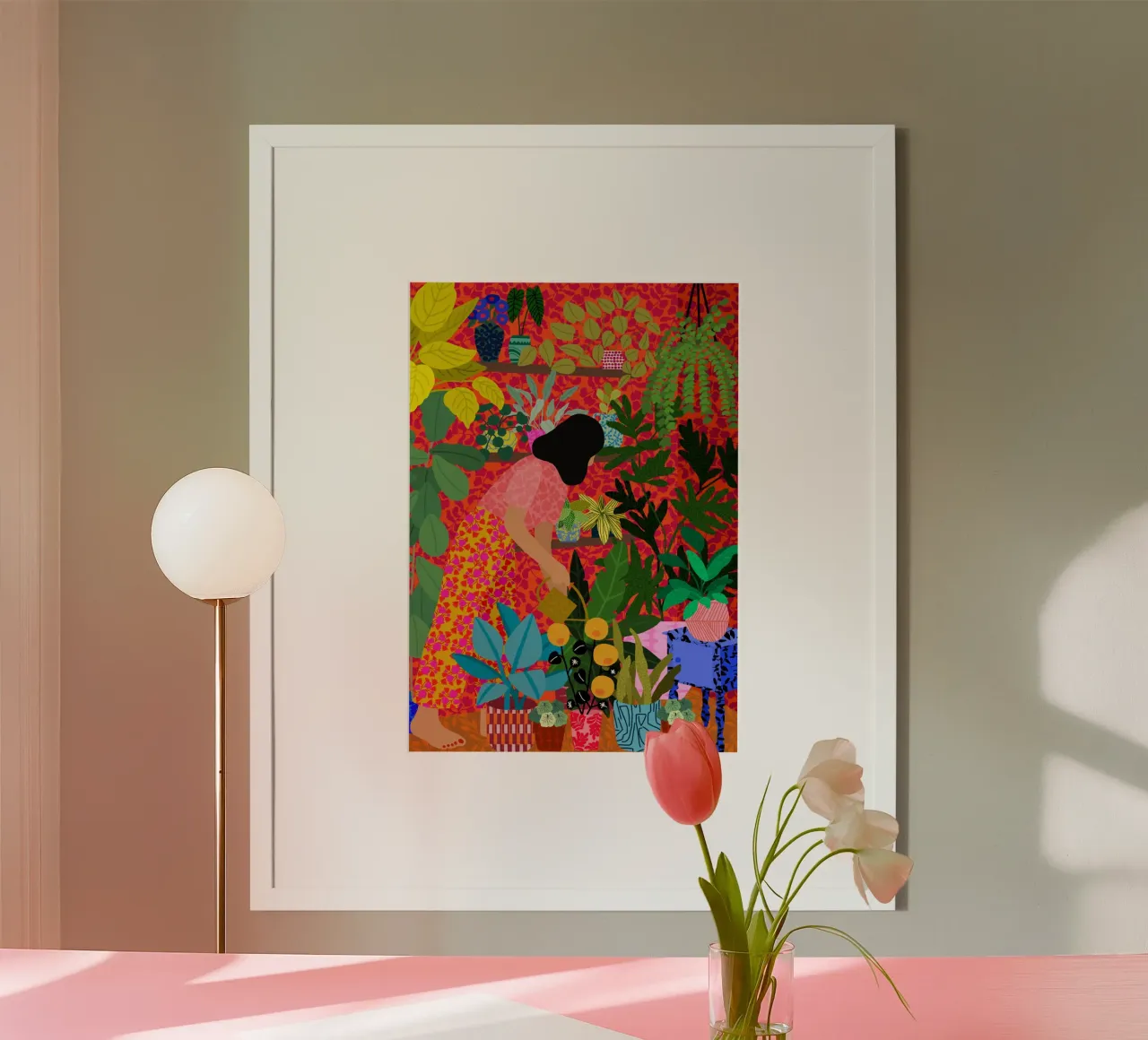 Donna in giardino poster con telaio in plastica da Rafaela Mascaro