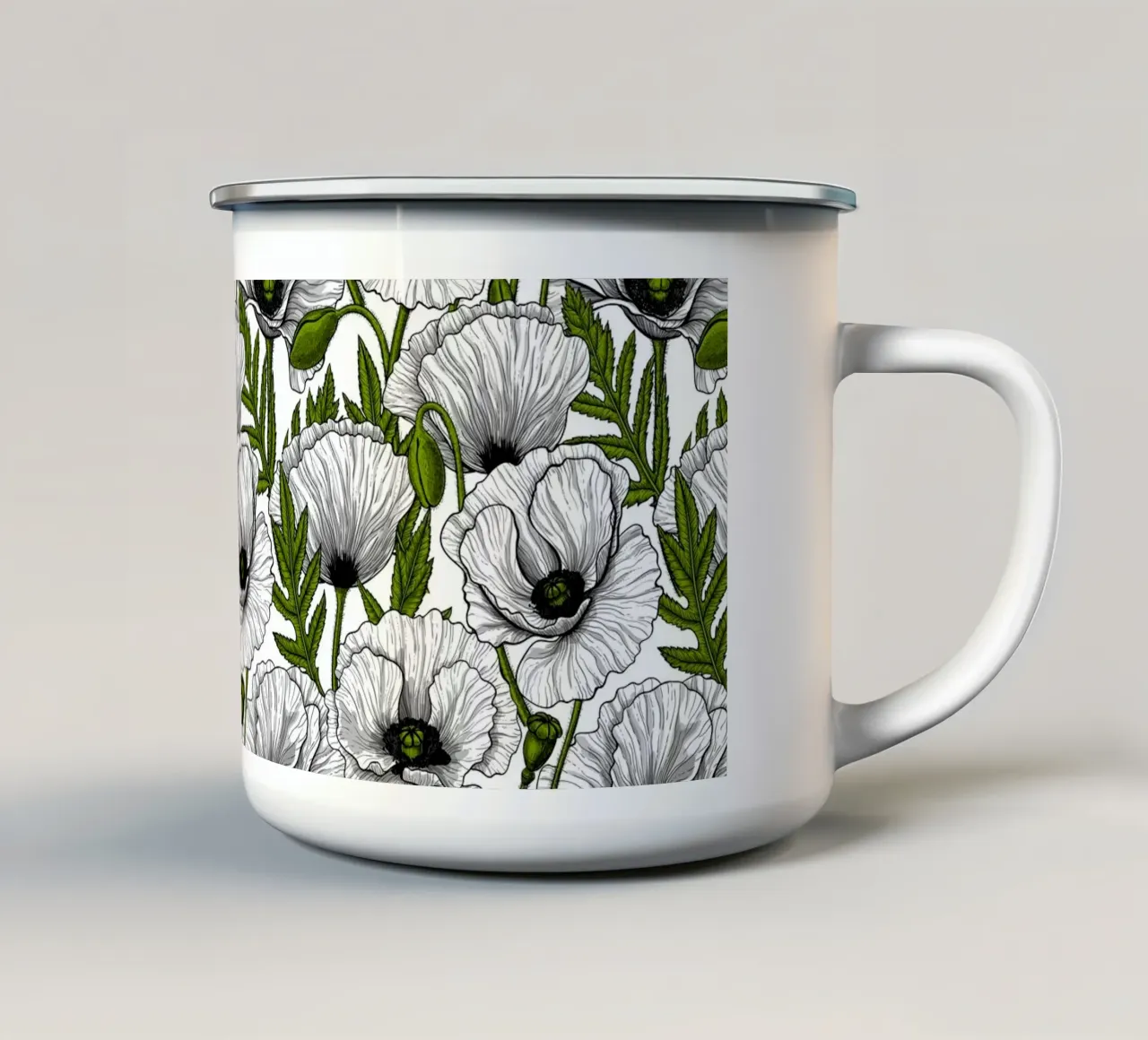 Papaveri bianchi tazza in smalto da Painted Nature