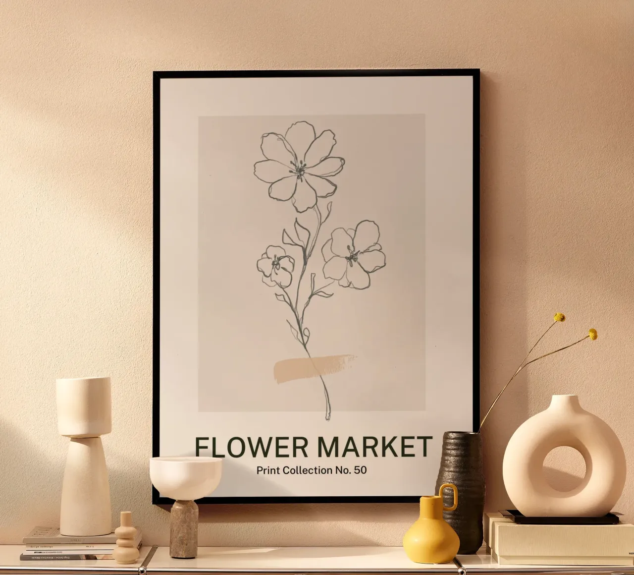 Bloemenmarkt poster met houten frame van Studio Remiér
