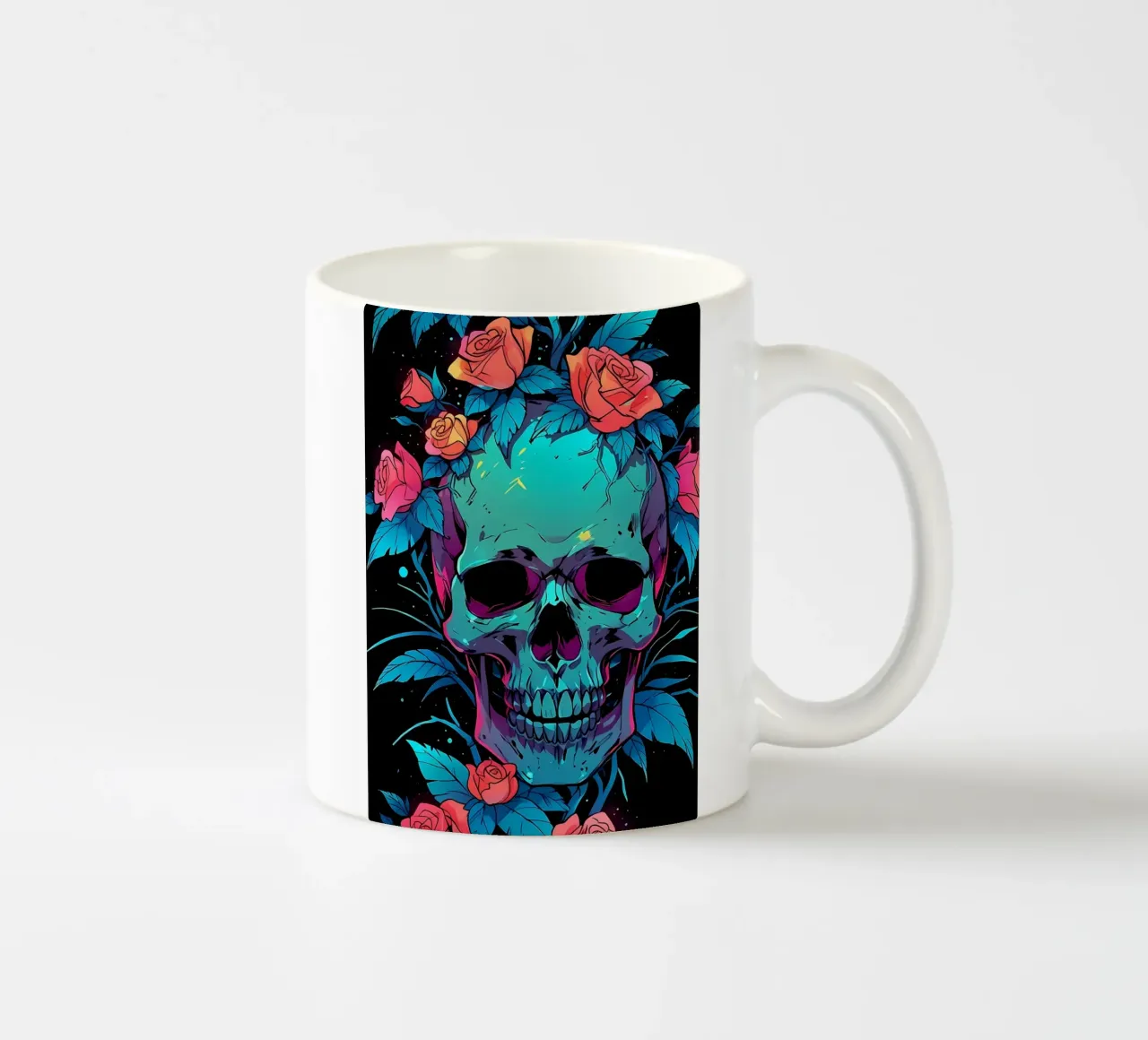Neon Skull with Roses ceramic mug by diedrich
