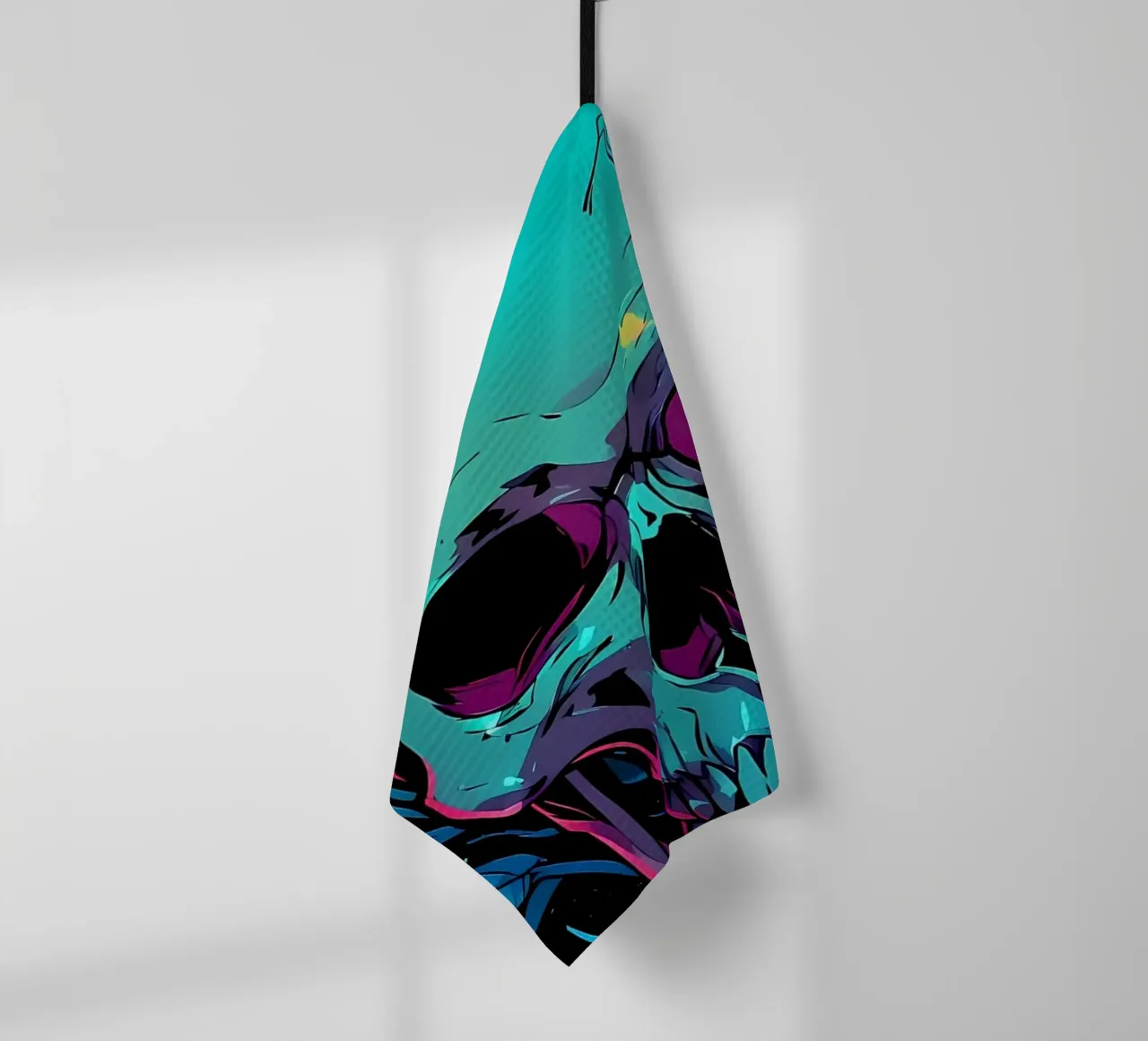 Neon Skull with Roses tea towel by diedrich