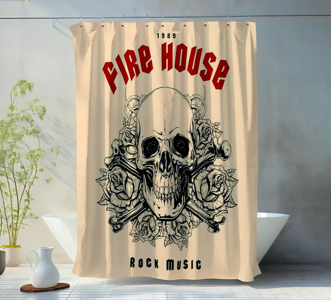 Firehouse Rock Music Skull shower curtain by diedrich