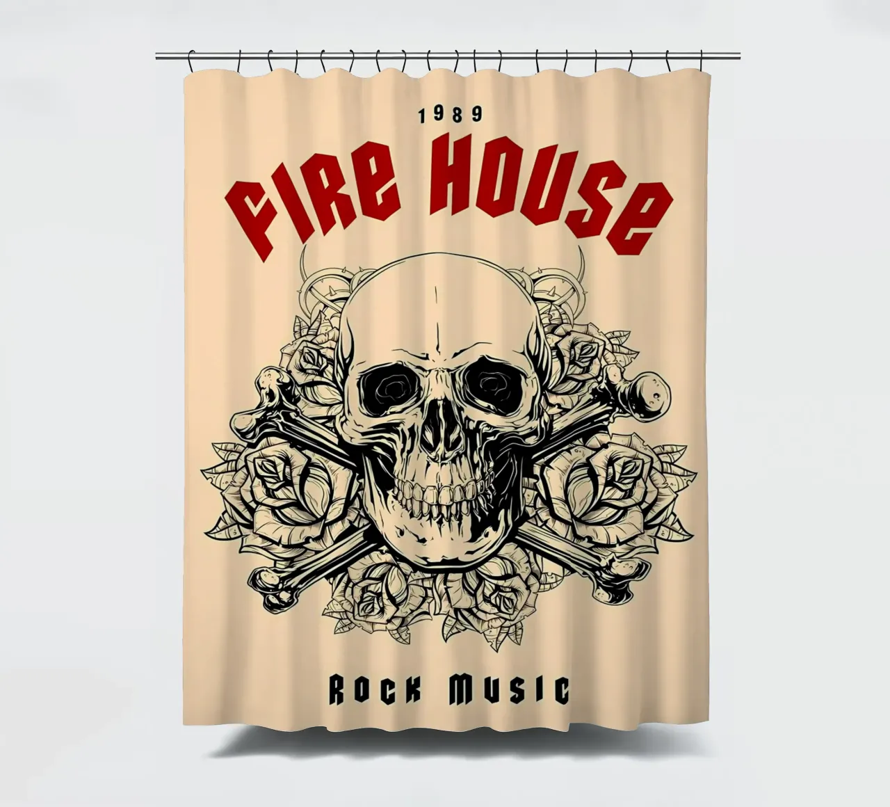Firehouse Rock Music Skull shower curtain by diedrich