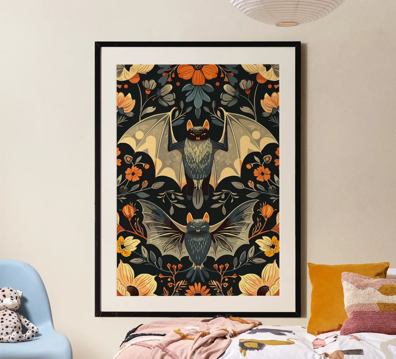 Motivo floreale dei pipistrelli poster con telaio in alluminio da diedrich