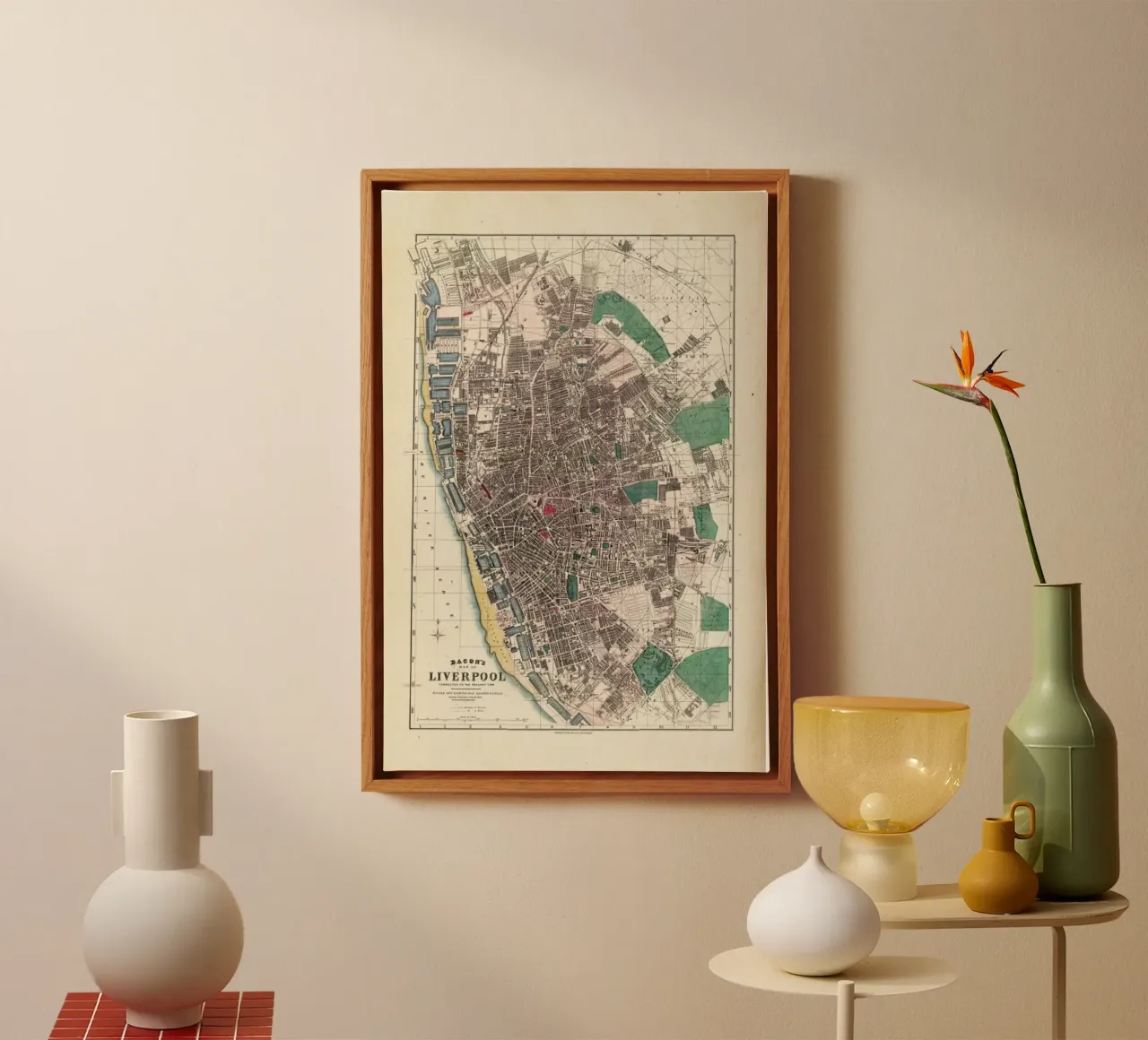 Liverpool, England, Bacon Pocket Map Of tela con Cornice a cassetta da Artokoloro Quint Lox Ltd