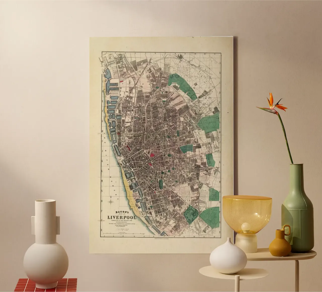 Liverpool, England, Bacon Pocket Map Of tela con Cornice a cassetta da Artokoloro Quint Lox Ltd