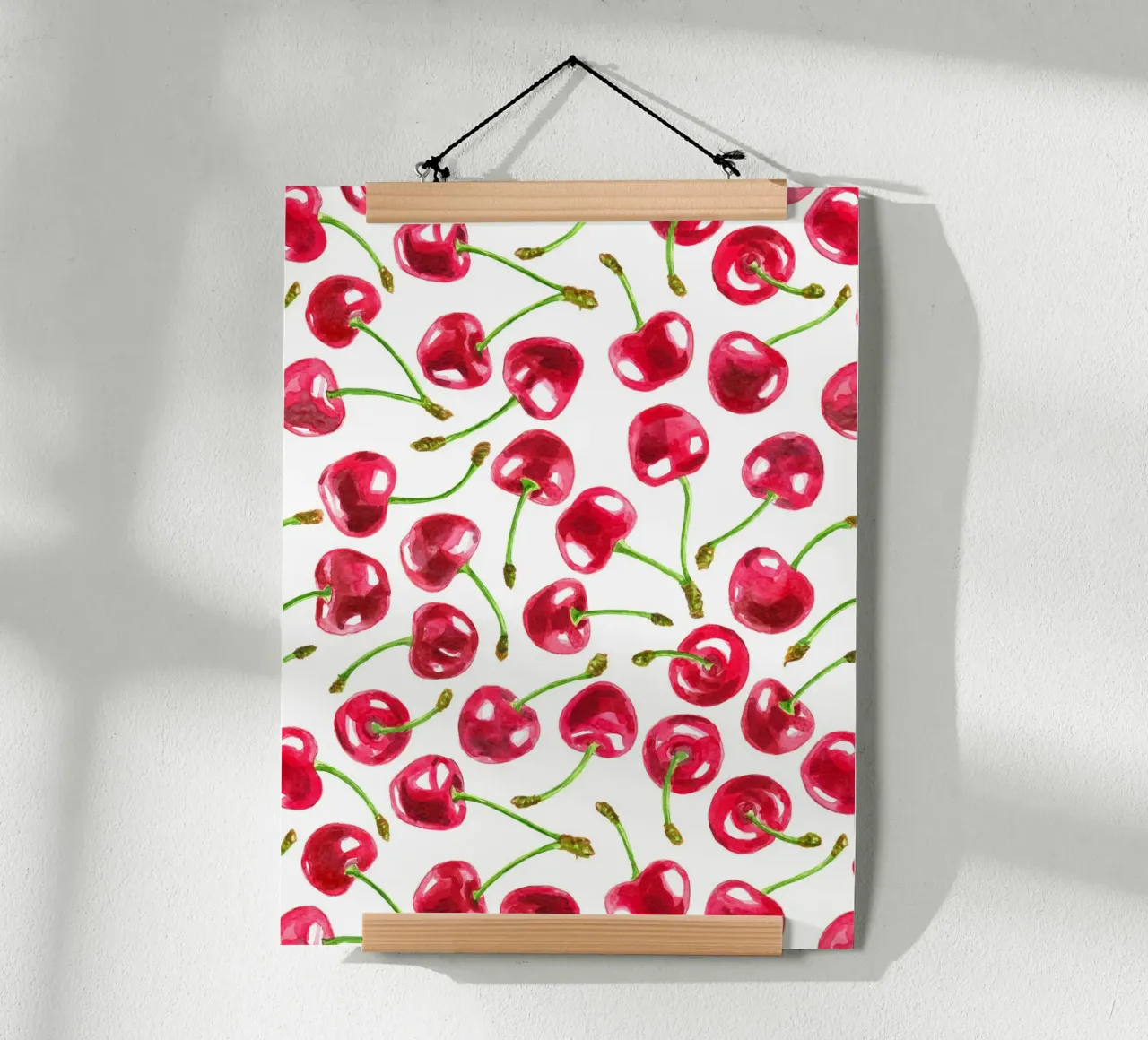 Watercolor cherries pattern poster by Painted Nature