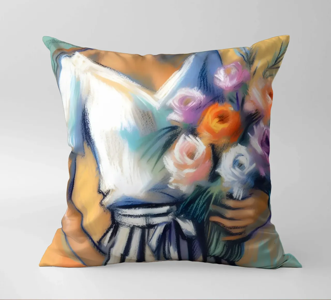 Donna con fiori cuscino da ARTOMATIC