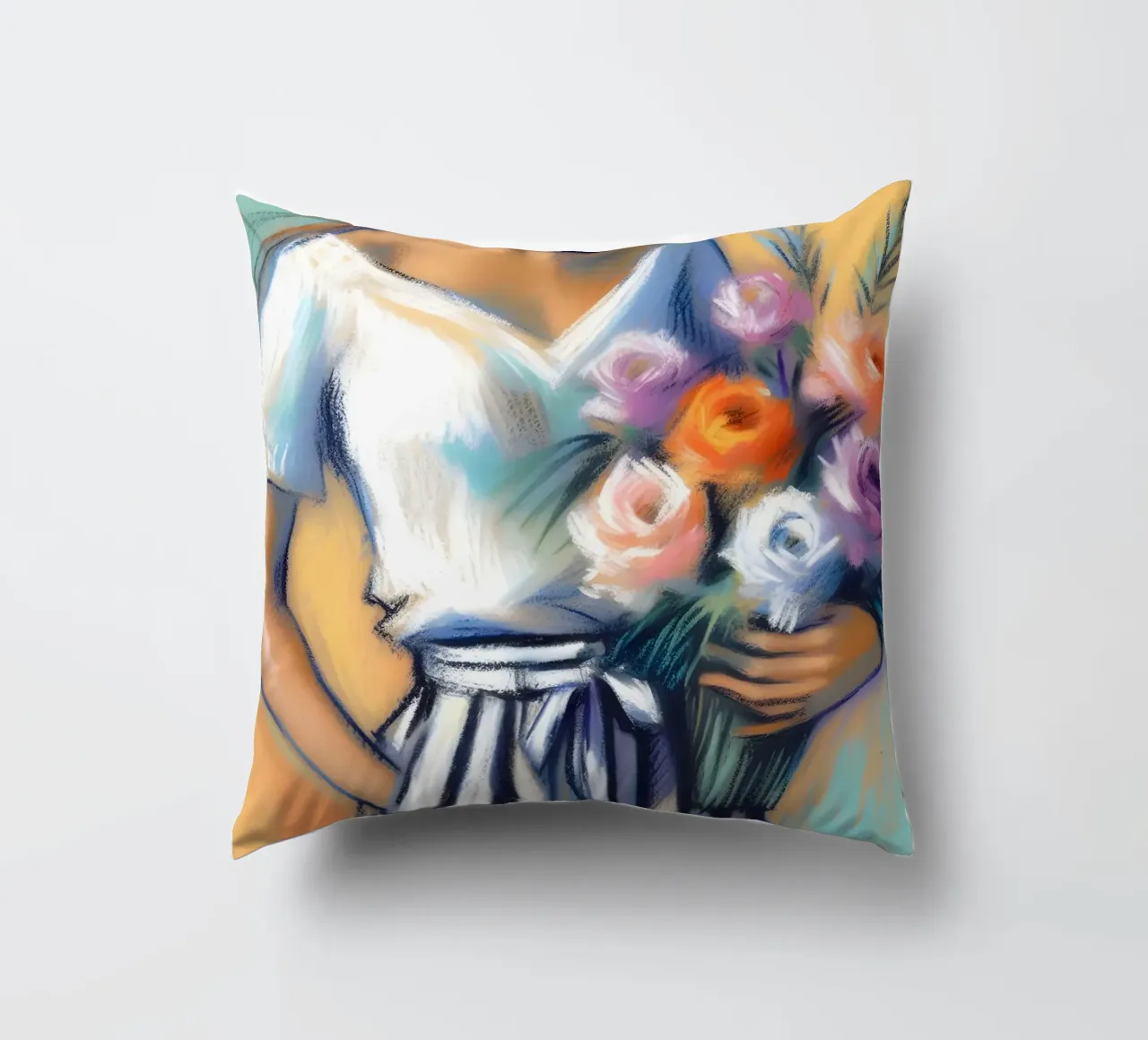 Donna con fiori cuscino da ARTOMATIC