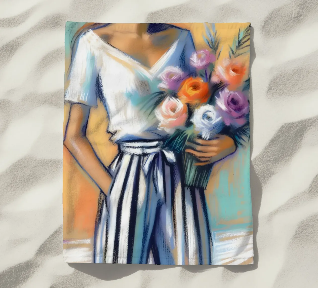 Donna con fiori telo mare da ARTOMATIC