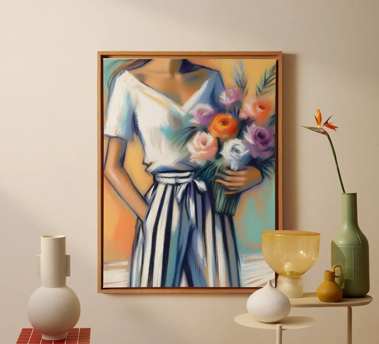 Donna con fiori tela con Cornice a cassetta da ARTOMATIC