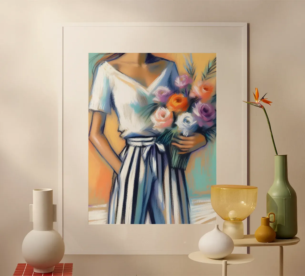 Donna con fiori poster da ARTOMATIC