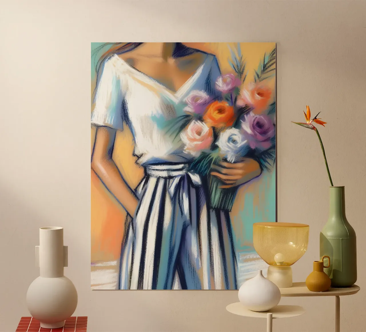 Donna con fiori poster da ARTOMATIC