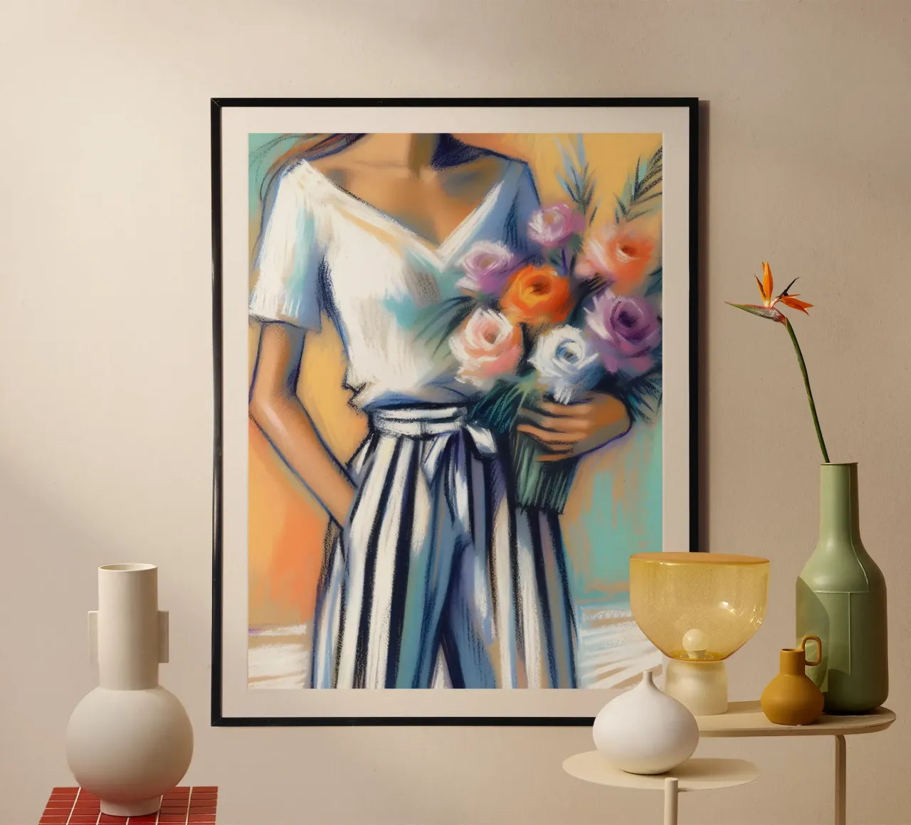 Donna con fiori poster da ARTOMATIC