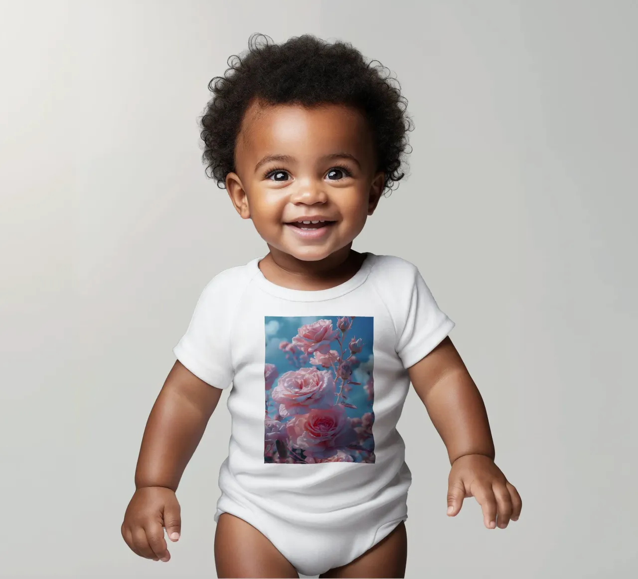 Roze rozen vaporwave babyrompertje korte mouwen van diedrich