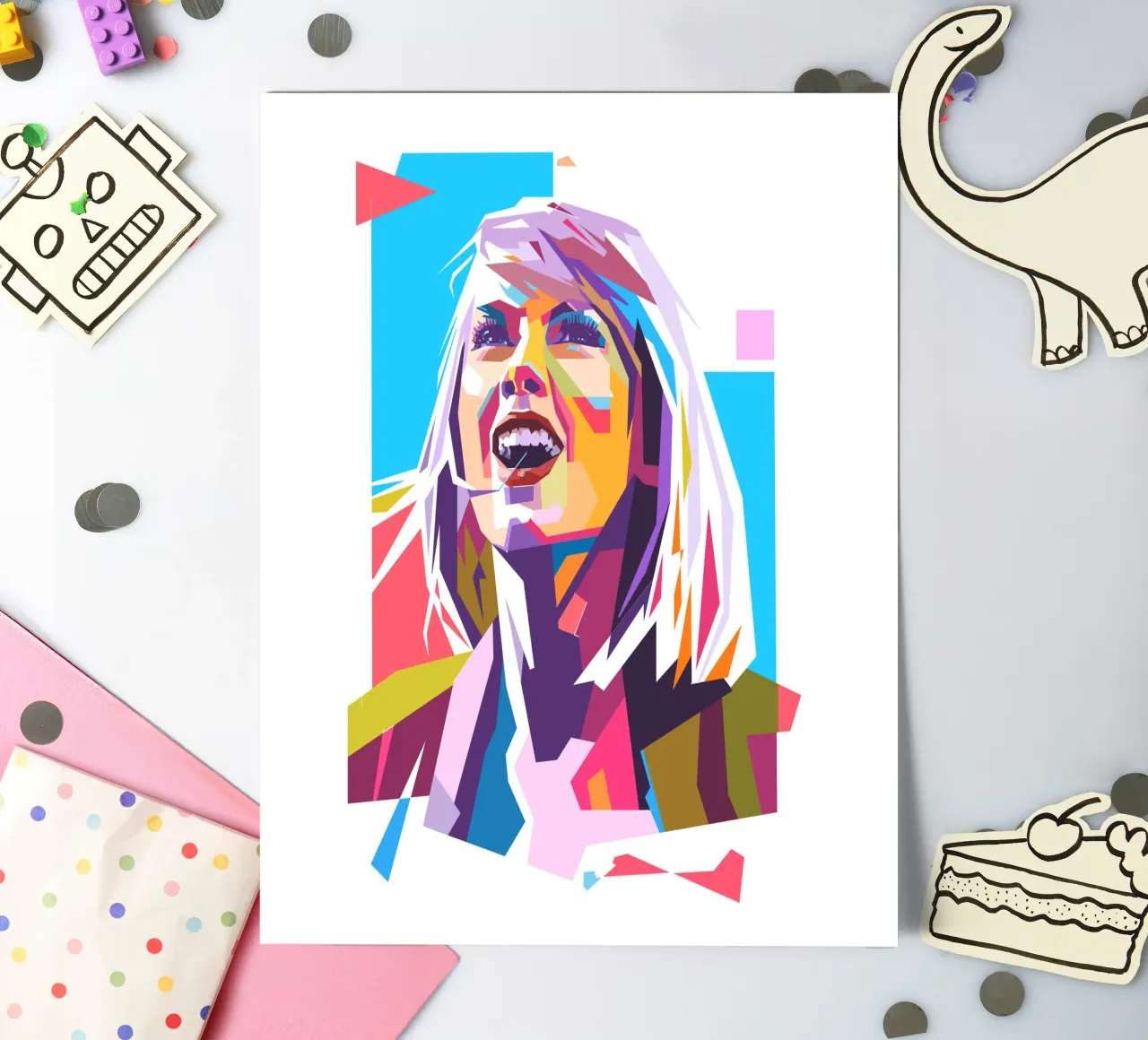 Taylor Swift Pop-Art-Porträt Stickerbogen von Hantamrata