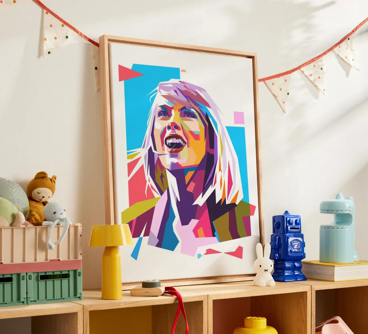 Taylor Swift Pop-Art-Porträt Leinwand mit Schattenfugenrahmen von Hantamrata