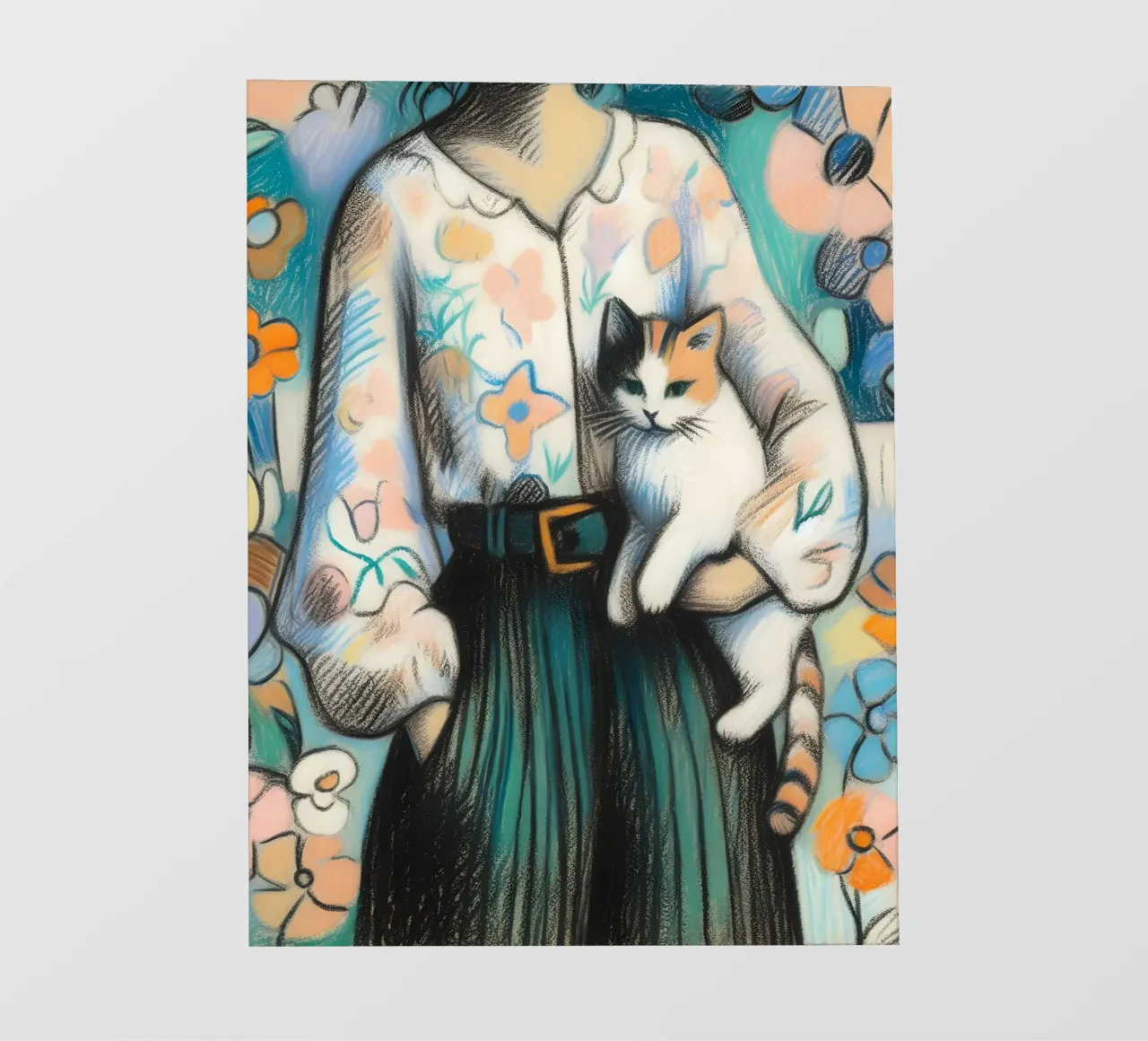 Donna che tiene in braccio un gatto telo in pvc da ARTOMATIC