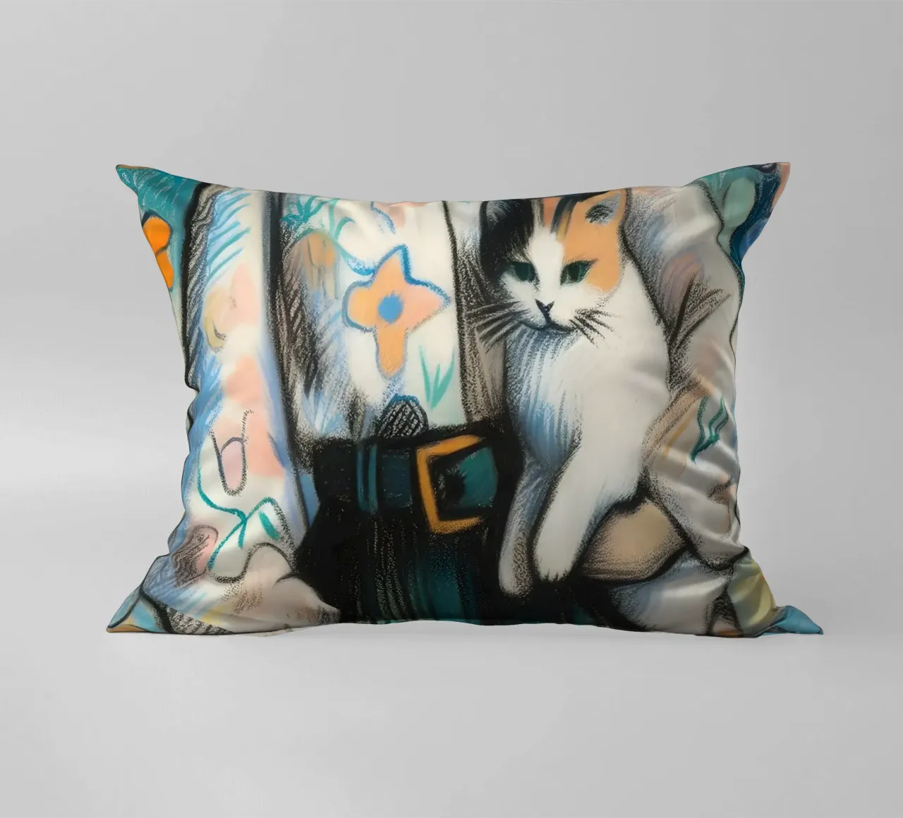 Donna che tiene in braccio un gatto cuscino da ARTOMATIC