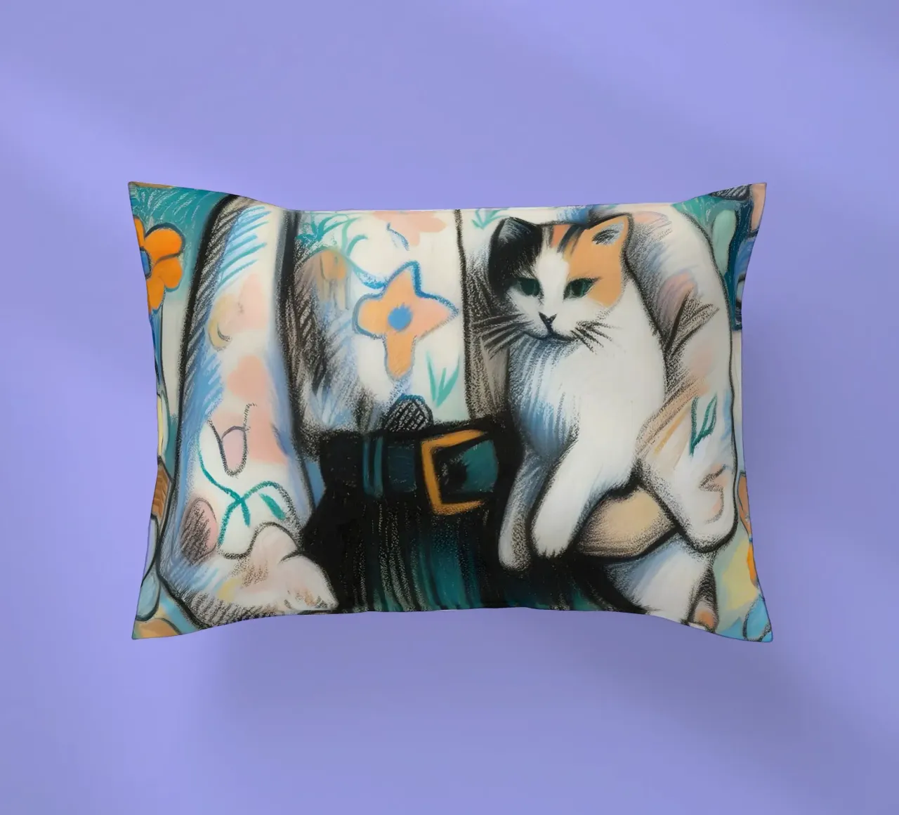 Donna che tiene in braccio un gatto cuscino da ARTOMATIC