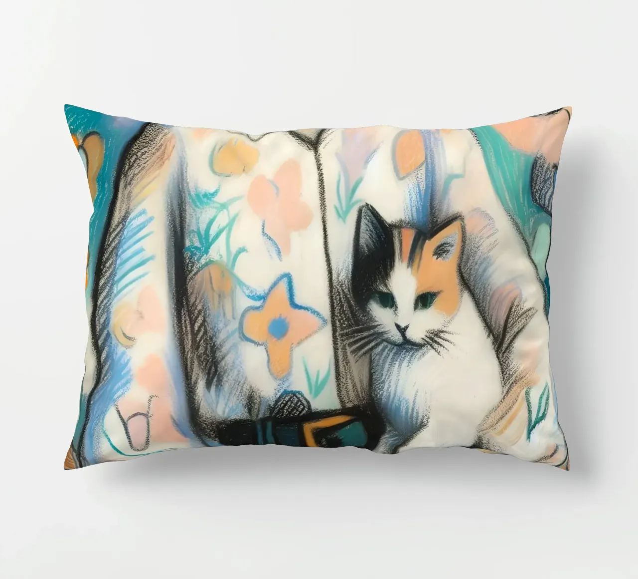 Donna che tiene in braccio un gatto cuscino da ARTOMATIC