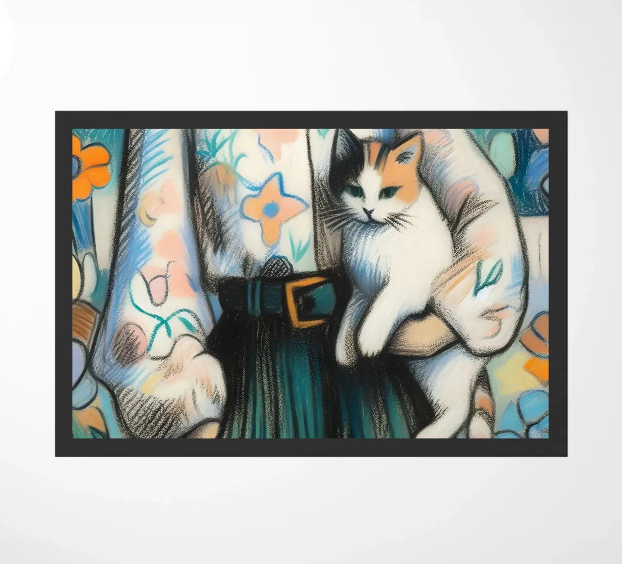 Donna che tiene in braccio un gatto zerbino da ARTOMATIC