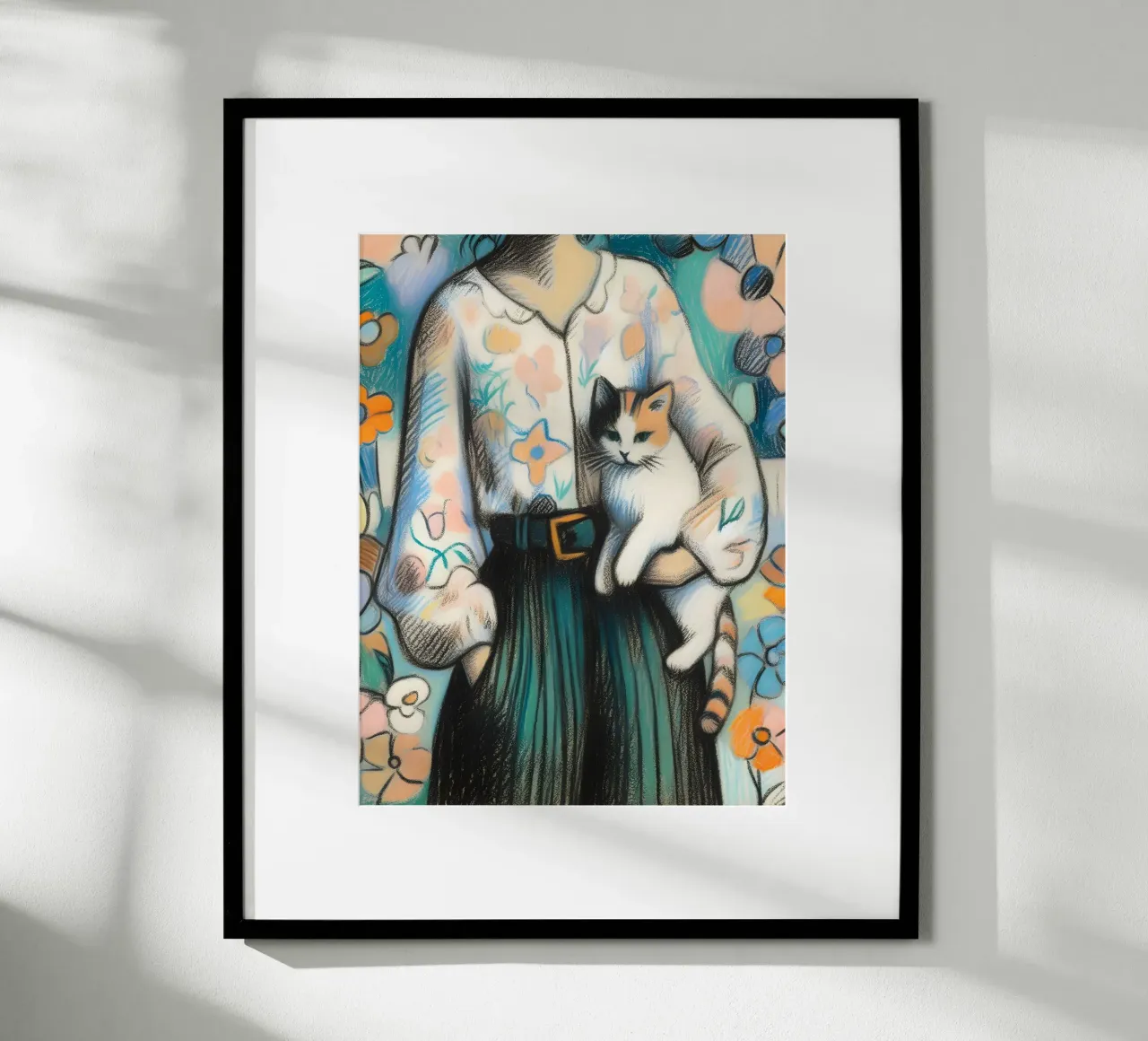 Donna che tiene in braccio un gatto poster da ARTOMATIC