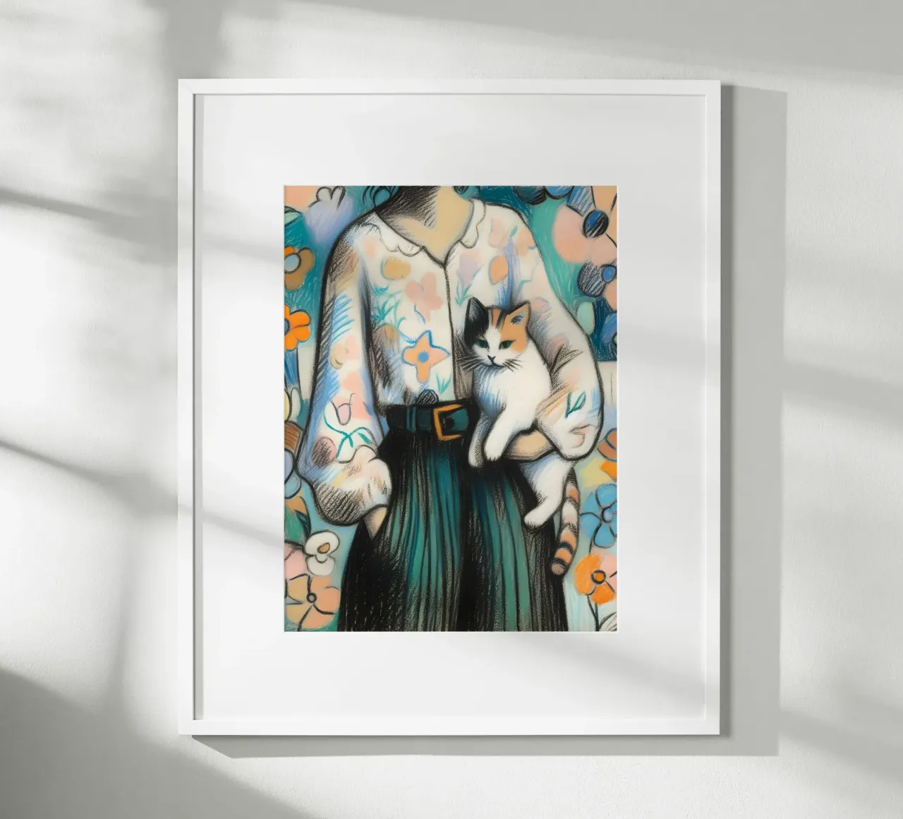 Donna che tiene in braccio un gatto poster da ARTOMATIC