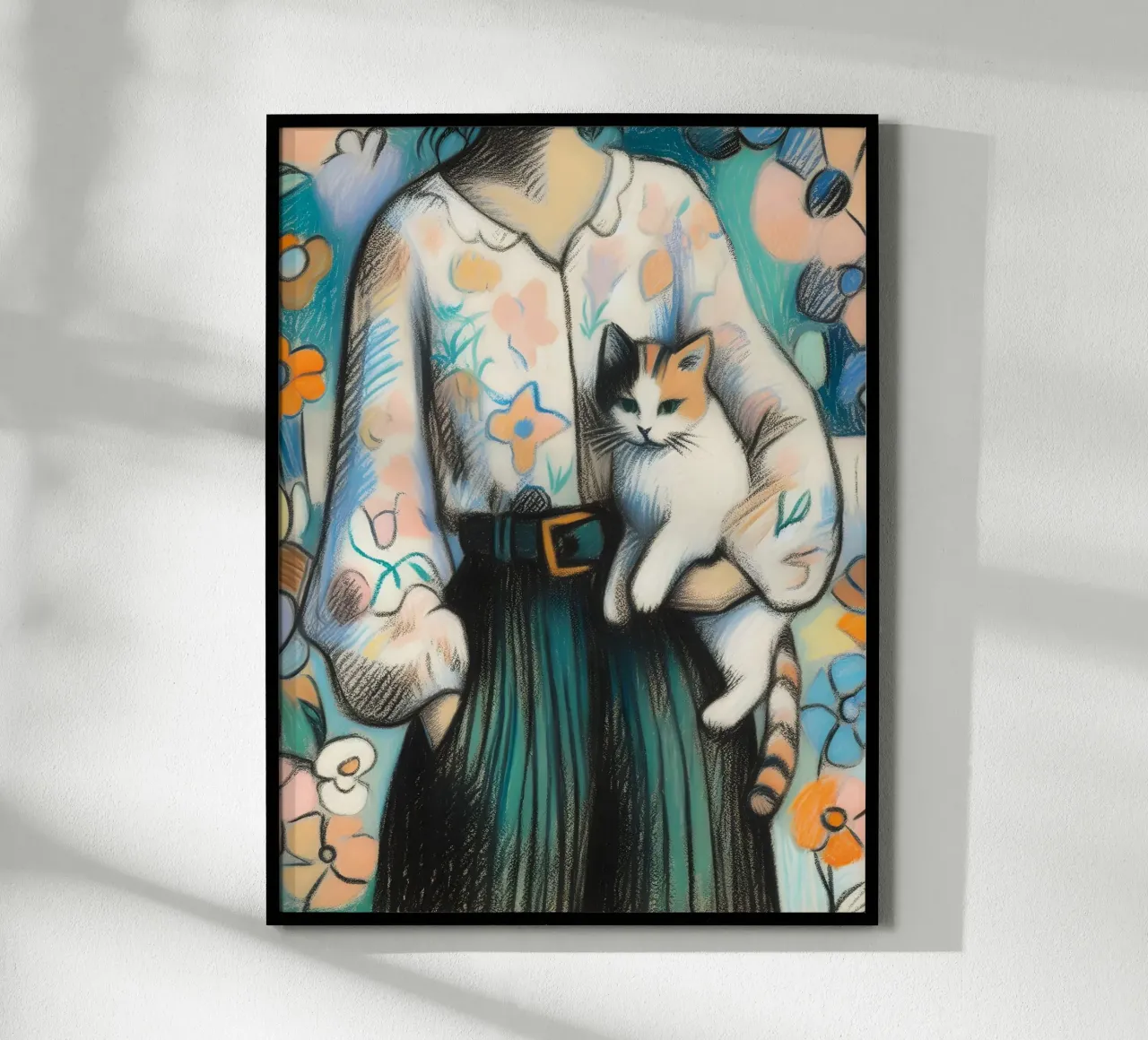 Donna che tiene in braccio un gatto poster da ARTOMATIC