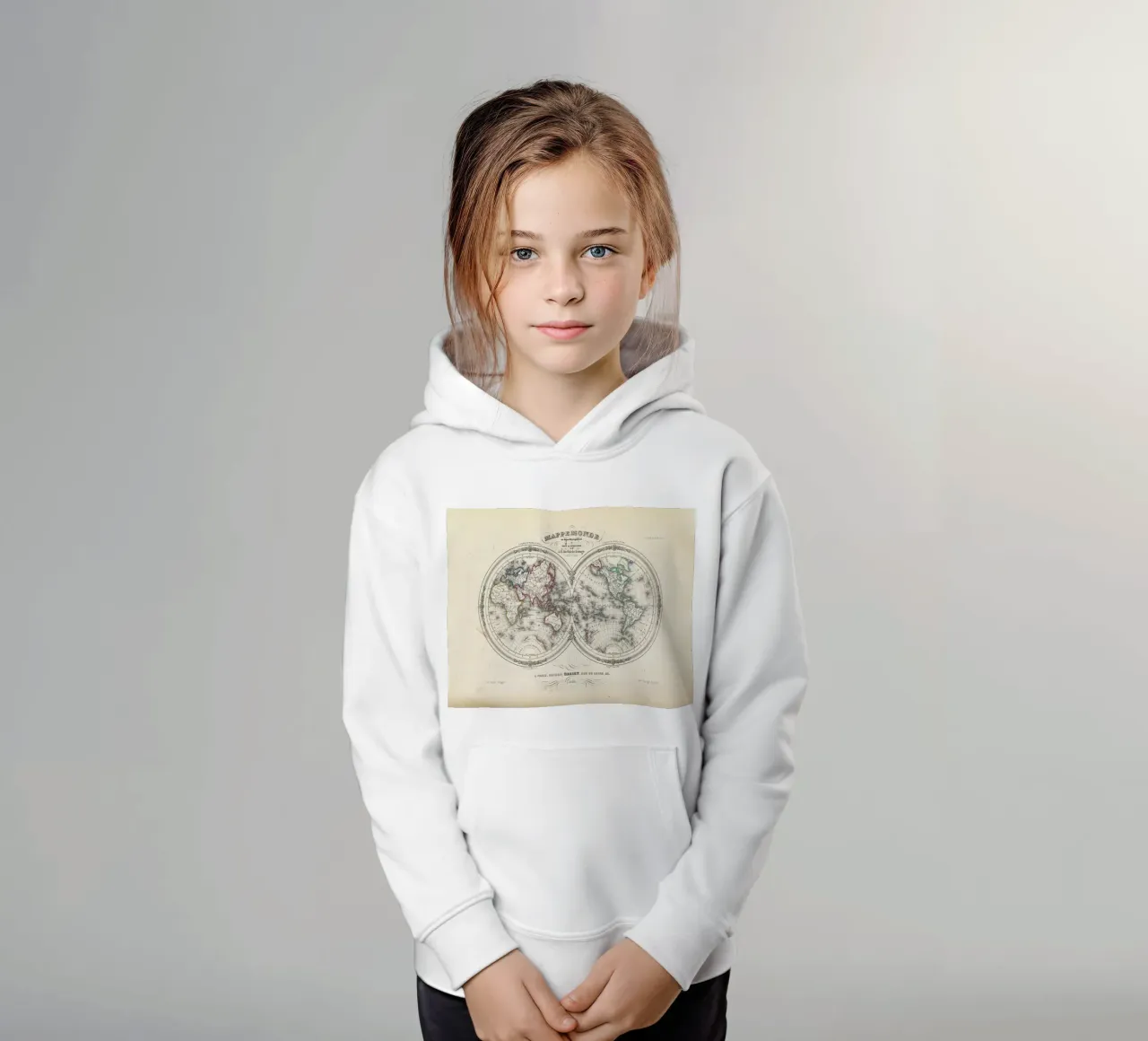 Map Of The World In Hemispheres, Barbie Du Bocage felpa bambino con cappuccio da Artokoloro Quint Lox Ltd