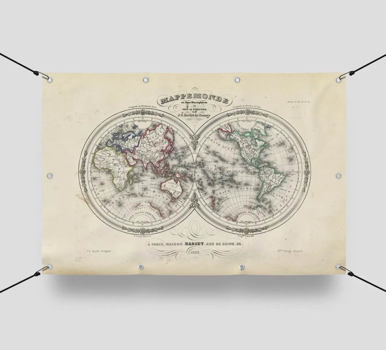 Map Of The World In Hemispheres, Barbie Du Bocage telo in pvc da Artokoloro Quint Lox Ltd