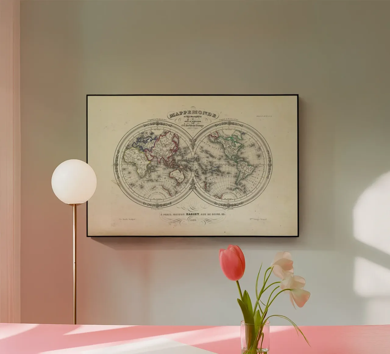 Map Of The World In Hemispheres, Barbie Du Bocage plexiglass da Artokoloro Quint Lox Ltd