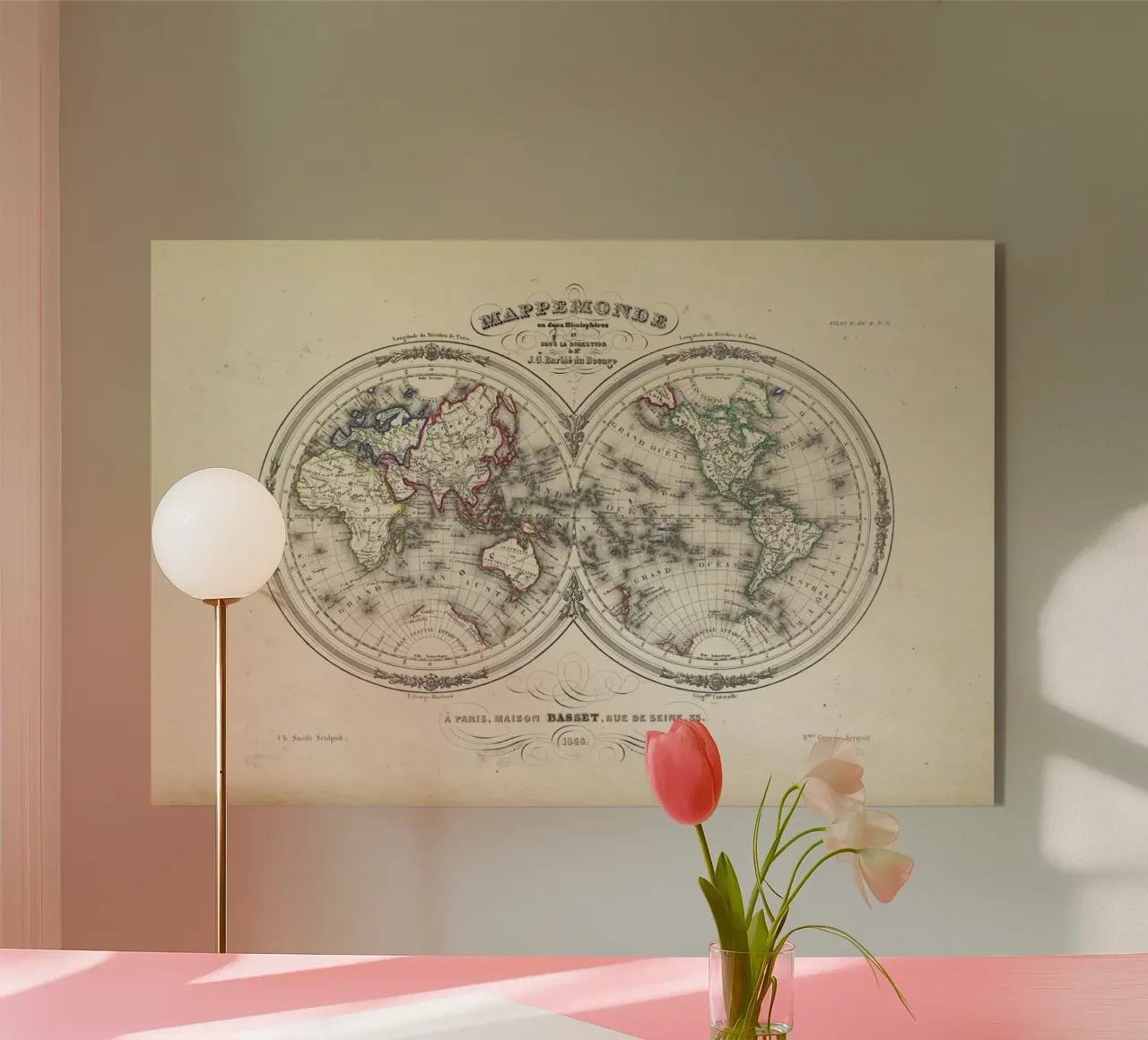 Map Of The World In Hemispheres, Barbie Du Bocage plexiglass da Artokoloro Quint Lox Ltd