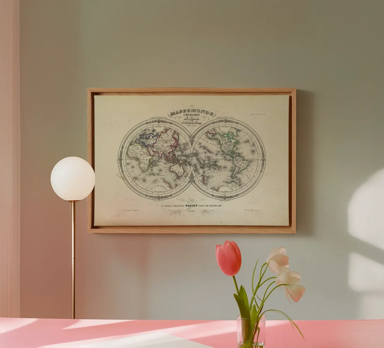Map Of The World In Hemispheres, Barbie Du Bocage tela da Artokoloro Quint Lox Ltd