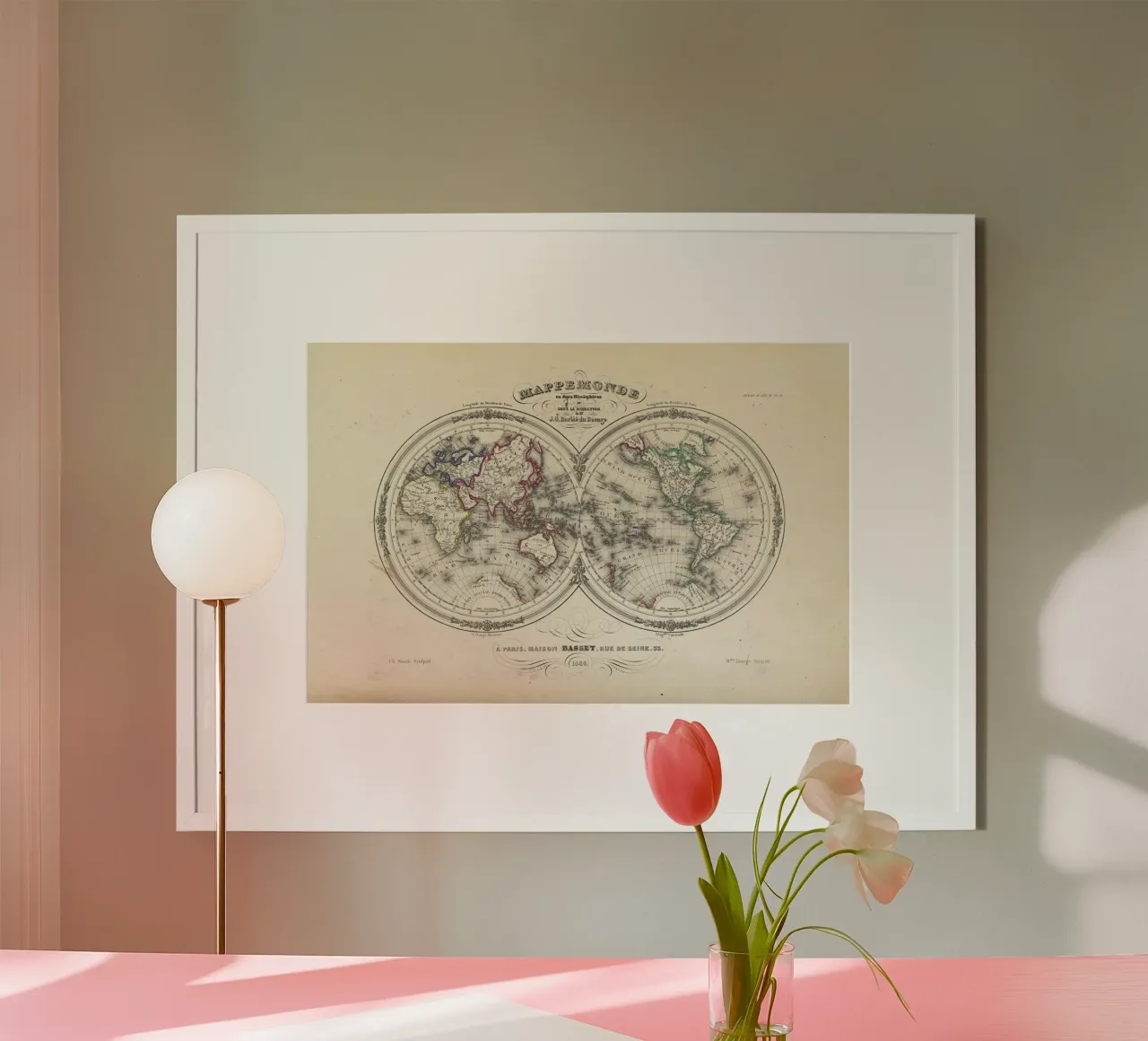 Map Of The World In Hemispheres, Barbie Du Bocage carta hahnemühle da Artokoloro Quint Lox Ltd