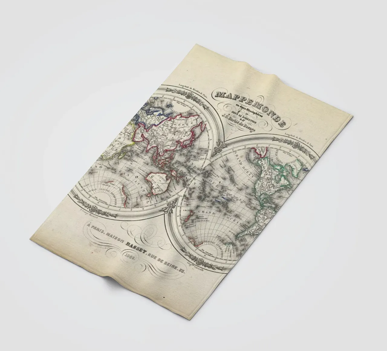 Map Of The World In Hemispheres, Barbie Du Bocage coperta in pile da Artokoloro Quint Lox Ltd