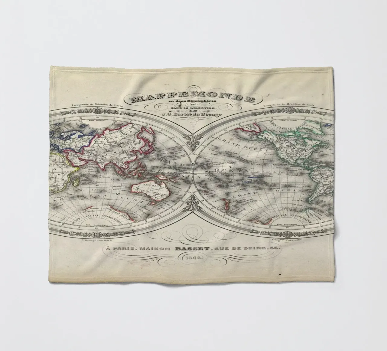 Map Of The World In Hemispheres, Barbie Du Bocage coperta in pile da Artokoloro Quint Lox Ltd