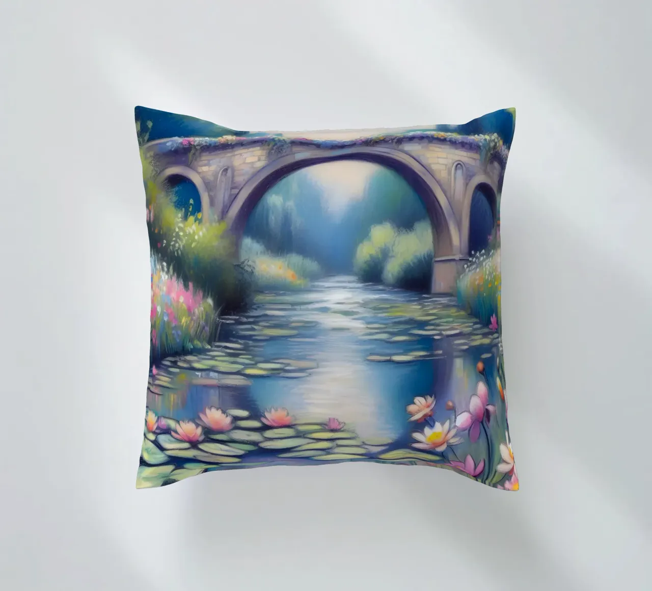 Stagno con ninfee in stile Monet cuscino da ARTOMATIC